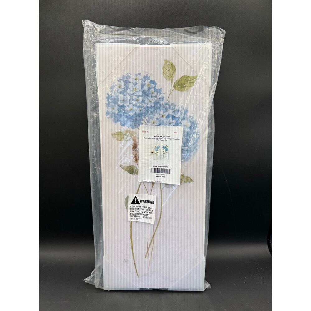 Blue Hydrangea Long Stem Two-Piece Wall Plaque Set – Vintage Floral
